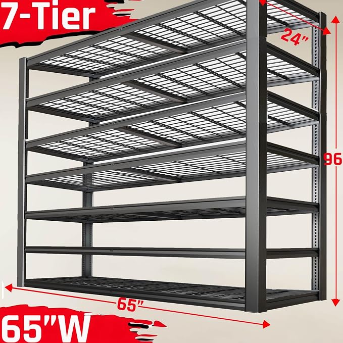7-Tier Heavy Duty Garage Shelving Units, Steel Shelf, Large Storage Rack - Image 2