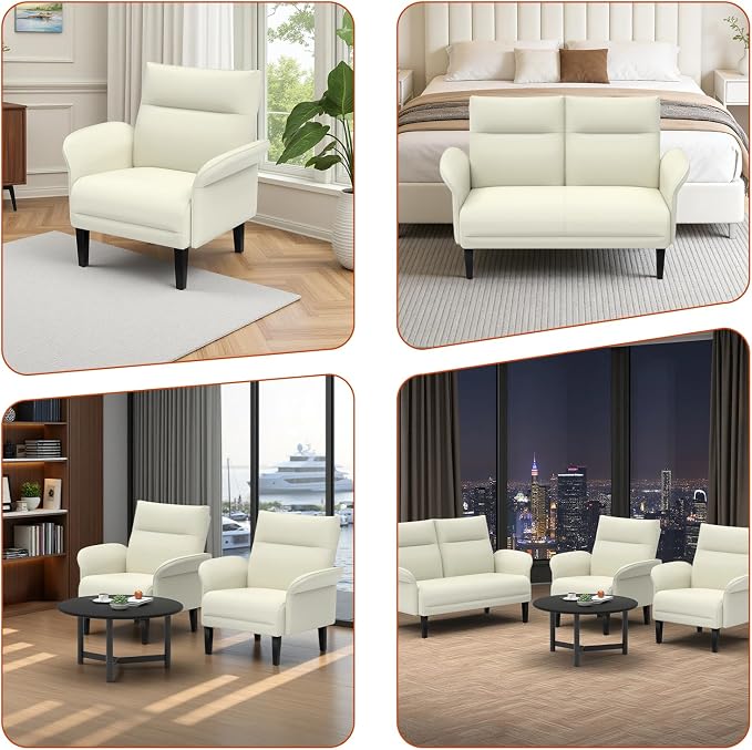 3-Piece Symmetrical Shawl Arm Sofa Set, Faux Leather Loveseat & 2 Accent Chairs - Image 9