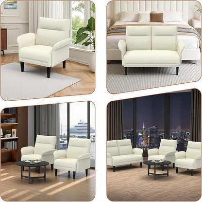 3-Piece Symmetrical Shawl Arm Sofa Set, Faux Leather Loveseat & 2 Accent Chairs - Image 9