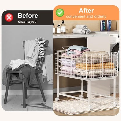 Large Rolling Laundry Basket Cart, Wire Laundry Hamper Cart - Image 6