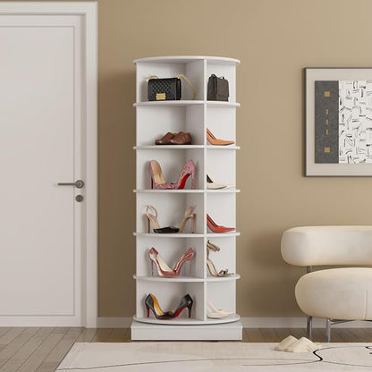 HomVent Rotating Shoe Rack, Wooden 6-Tier Spinning Shoe Rack Tower | 360° - Image 4