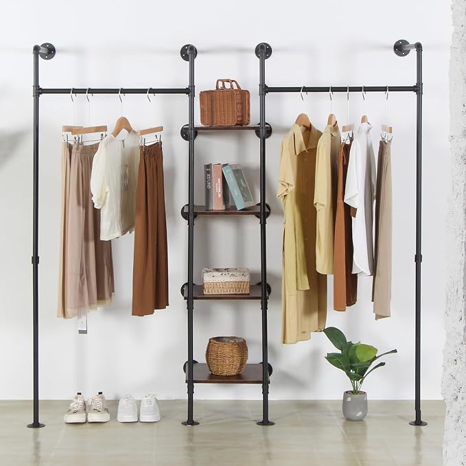 Wall Mounted Industrial Pipe Heavy Duty Clothes Rack, Clothing Rods by EDCB