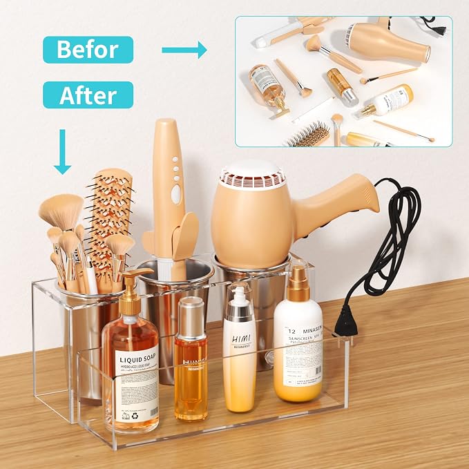 HIIMIEI Hair Tool Organizer, Acrylic Hair Dryer Holder, Bathroom Countertop - Image 5