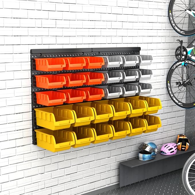 30-Bin Wall Mounted Storage Bins Kit, Tool Organizer Rack, Garage Hardware - Image 5