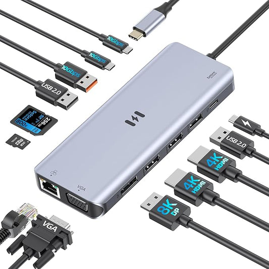 USB C Docking Station 4 Monitors, 13 in 1 Laptop Docking Station 3 Monitors by SeloreS-Global