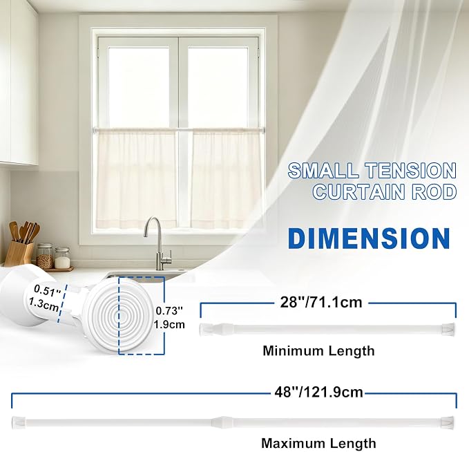 2 Pack Small Tension Curtain Rod, Short Adjustable Extendable | Spring Loaded - Image 4