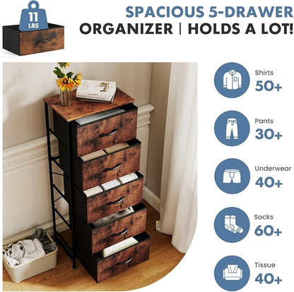 DUMOS Nightstand with 5 Drawers Bedside Table with Removable Fabric Bins Sturdy - Image 4