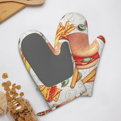 Fast Food Print Oven Mitts Set of 2, Heat Resistant Silicone Oven Mittens Gloves - Image 9