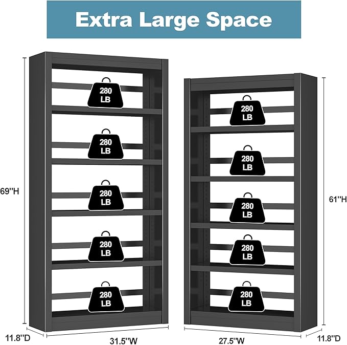 Book Shelf, 5-Tier Sturdy Bookcase, Adjustable Bookshelf, Large Capacity per - Image 3