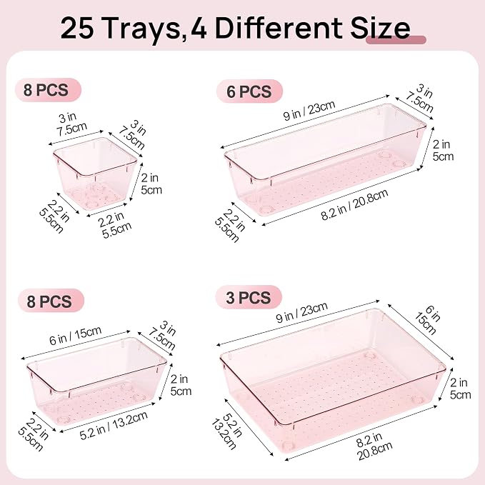 Vtopmart 25 PCS Plastic Drawer Organizers Set, 4-Size Versatile Bathroom and - Image 2