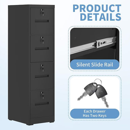 4 Drawer File Cabinet with 4 Lock, Metal Filing Cabinet, Heavy Duty Vertical - Image 4