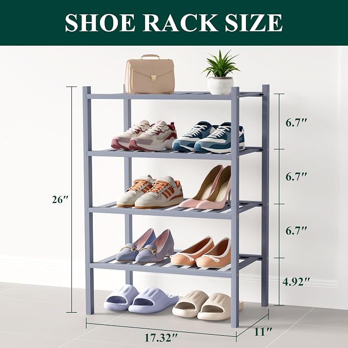Smiry Bamboo Shoe Rack for Closet, 4 Tier Small Wooden Stackable Shoe Organizer - Image 2