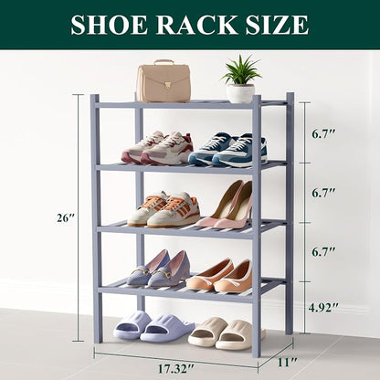 Smiry Bamboo Shoe Rack for Closet, 4 Tier Small Wooden Stackable Shoe Organizer - Image 2