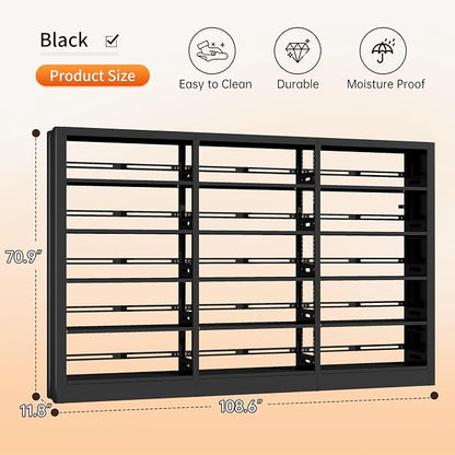 5-Tier Bookcase with Adjustable Storage Shelves, Metal Bookshelf with Book - Image 2