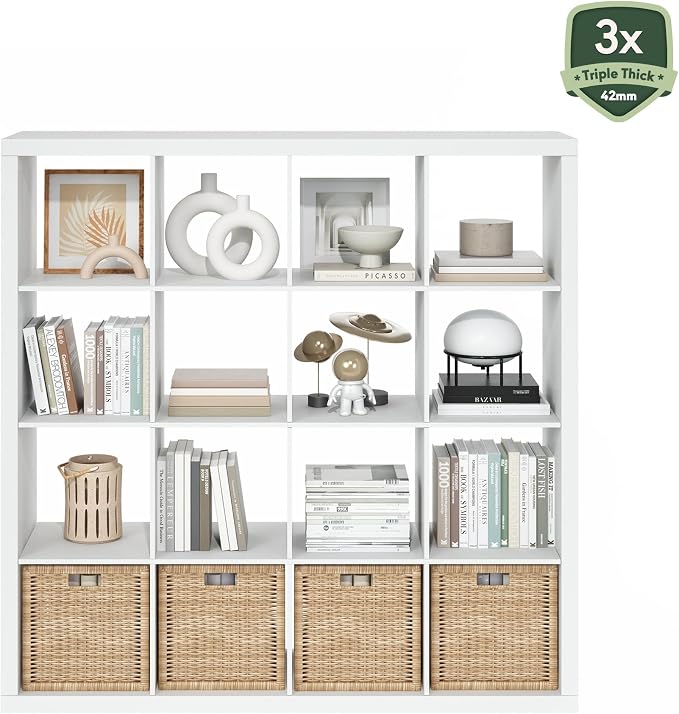 Furinno Cubicle Book Shelf, 16-Cube Bookshelf, Triple Thick Frame Cube Storage - Image 6