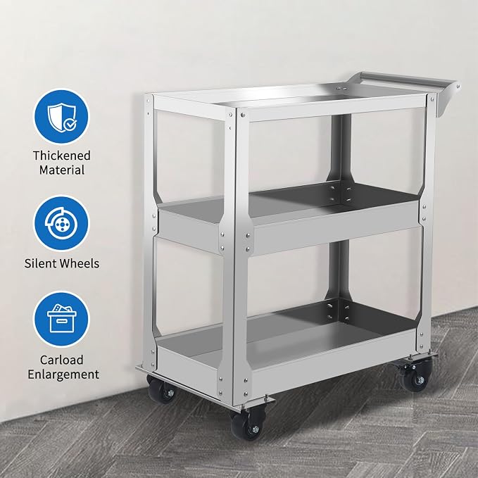 3-Tier Stainless Steel Utility Cart, 1000lbs Capacity - Image 7