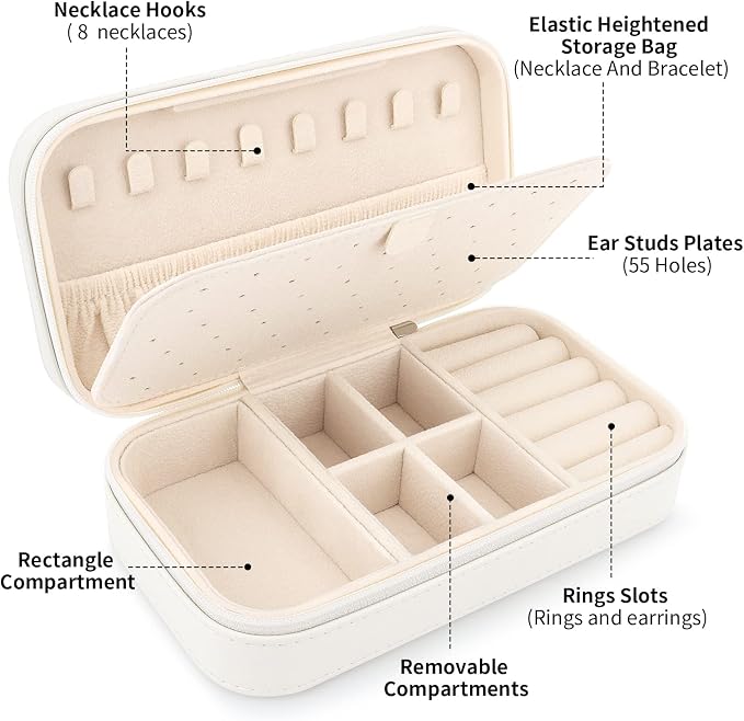 DesignSter Travel Jewelry Box, PU Leather Portable Jewelry Case, Small Jewelry - Image 2