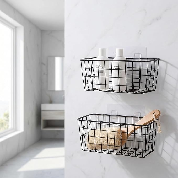 2 Set Adhesive Hanging Wall Basket Inside Cabinet Door Organizer, Wall Storage - Image 6