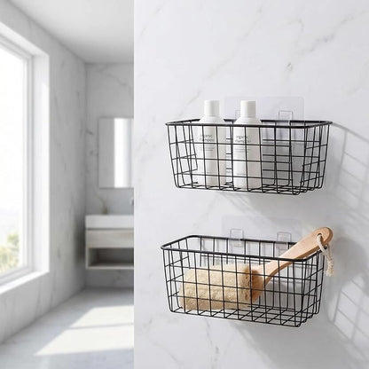 2 Set Adhesive Hanging Wall Basket Inside Cabinet Door Organizer, Wall Storage - Image 6