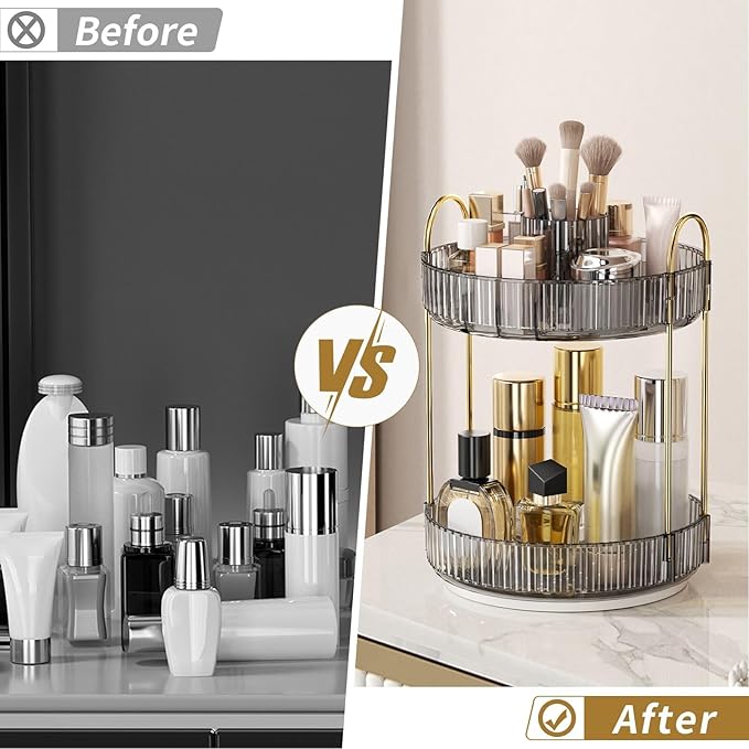360° Rotating Makeup Organizer, Large-Capacity Skincare Make Up Storage 2 Tier - Image 3