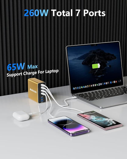 Aluminum Alloy 260W USB C Charger GaN Fast USB C Charging Station 7 Ports | 65W - Image 2