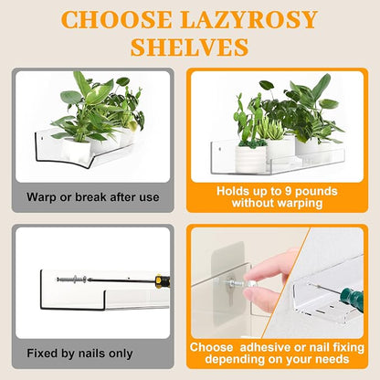 LAZYROSY 4 Pack Floating Shelves – Clear Acrylic/PET Wall-Mounted No Drill - Image 3