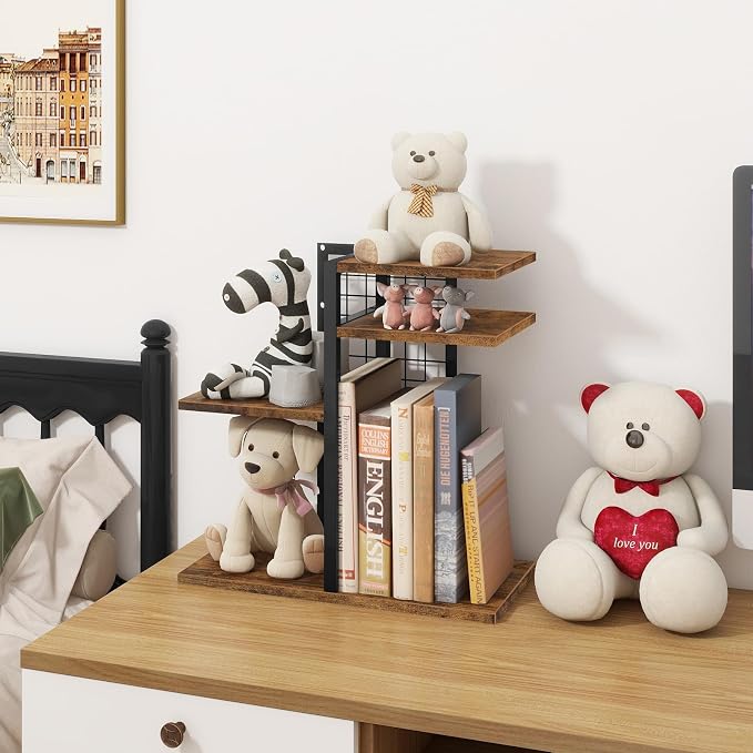 ELITEROO Desktop Shelf Organizer, 4-Tier Wooden Desk Bookshelf, Small Tabletop - Image 7