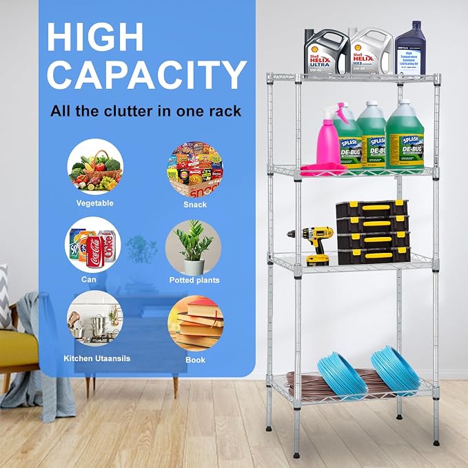 PayLessHere | 4-Tier Wire Shelf | 18"x12"x44" | Chrome | Adjustable Racks | - Image 6