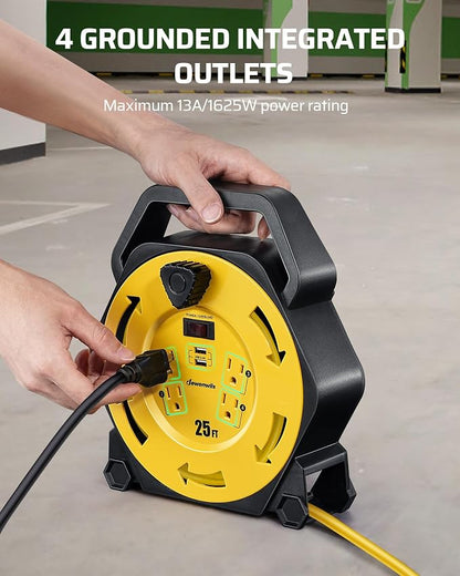 DEWENWILS Cord Reel with 4 Power Outlets, 2-USB Ports, 25FT Retractable - Image 7