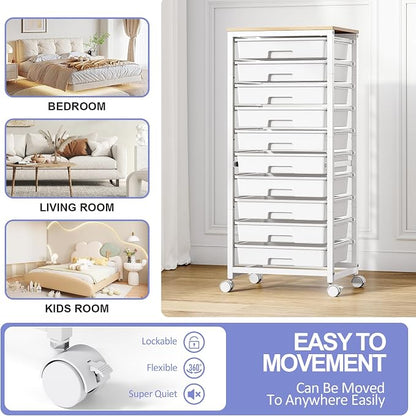 Rolling Cart with Drawers, 10 Drawer Rolling Cart, Storage Cart with Wheels - Image 6