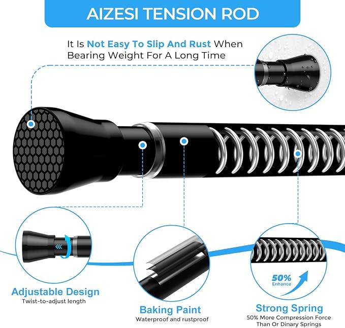 AIZESI 2PCS Tension Curtain Rod 16-26 Inch Adjustable No Drilling, No Slip - Image 3
