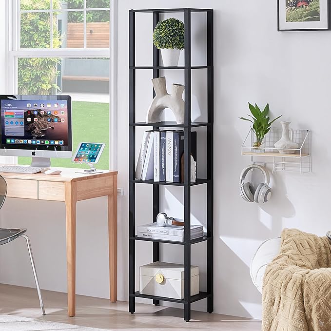 YUFAM 6 Tier Tall Skinny Bookshelf, Narrow Bookcase, Wooden Shelf, Narrow Shelf by YUFAM