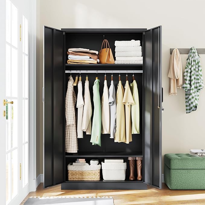 Metal Wardrobe Cabinets with Lock, Clothing Locker 72" X 36" X 18" Storage - Image 8