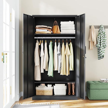 Metal Wardrobe Cabinets with Lock, Clothing Locker 72" X 36" X 18" Storage - Image 8
