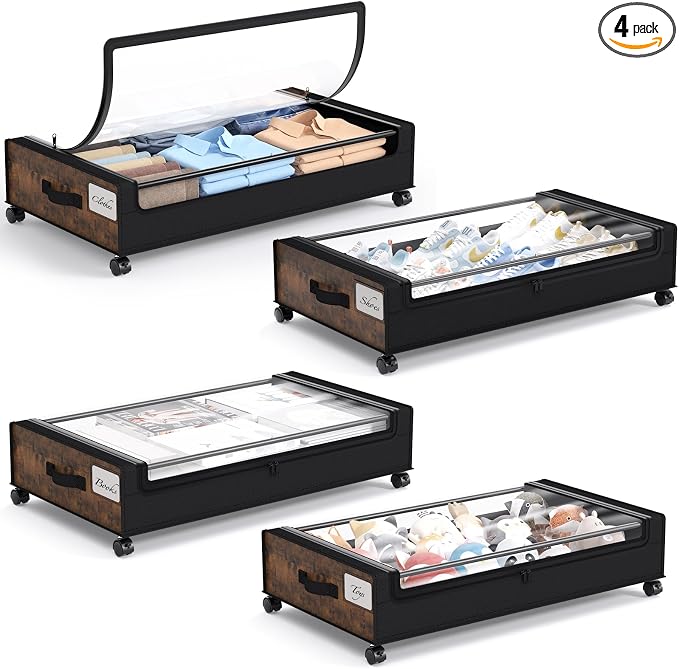 Yecaye Under Bed Storage with Wheels, 4 Pack Under Bed Storage Containers by Yecaye