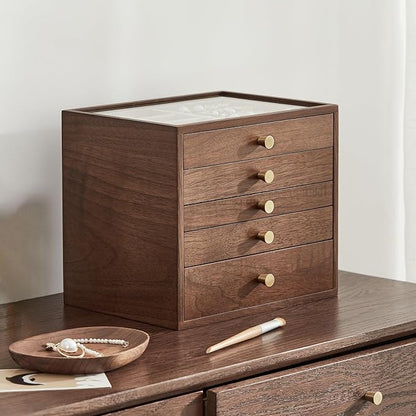 Black Walnut Wooden Jewelry Box Women large 5 Layer Drawer Wood Organizer Box by Homruilink