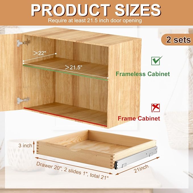 Menkxi 2 Set Pull out Tray Cabinet Organizer Wooden Pull Drawers storage Slide - Image 2