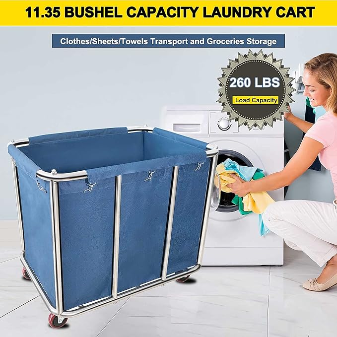 11.35 Bushel Industrial Rolling Laundry Cart, Commercial Laundry Basket - Image 5