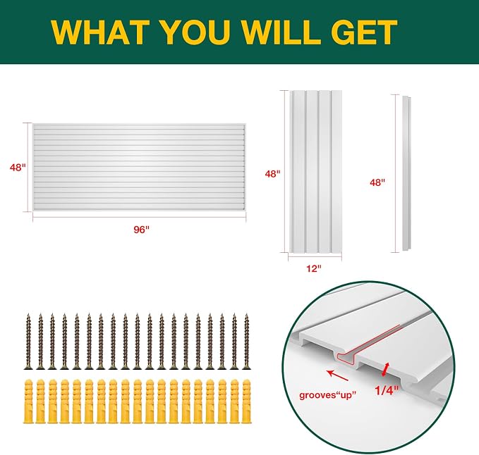 Yuzzy Slat Wall Paneling 4 x 8ft, Garage Slatwall Panel Wall Storage Systems - Image 4