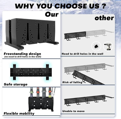 Heavy Duty Metal Ski Storage Rack, 8 Pair Freestanding Steel Ski Holder - Image 6