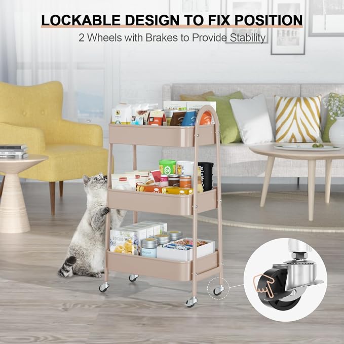 EAGMAK 3 Tier Utility Rolling Cart, Metal Storage Cart - Image 4