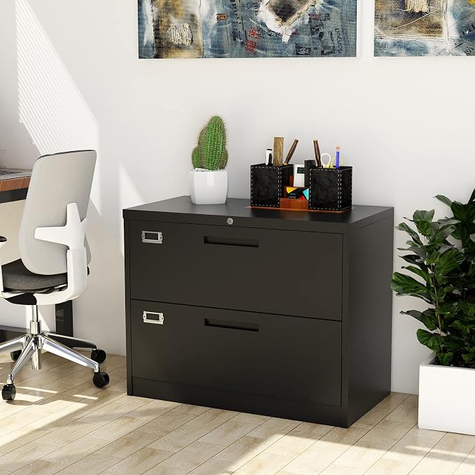 Lateral File Cabinet with Lock, 2 Drawer Large Metal Filing Cabinet, Home - Image 9