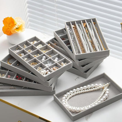 SPAKOWN Stackable Jewelry Organizer Trays Set of 9, Small Velvet Jewelry - Image 7