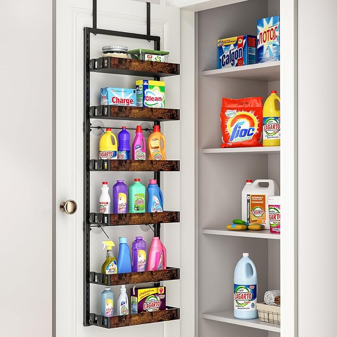 bukfen Over the Door Pantry Organizer, 6-Tier Adjustable Wooden Basket Kitchen - Image 9