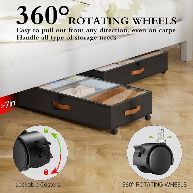 Yecaye Under Bed Storage with Wheels, 2 Pack Under Bed Storage Containers with - Image 4