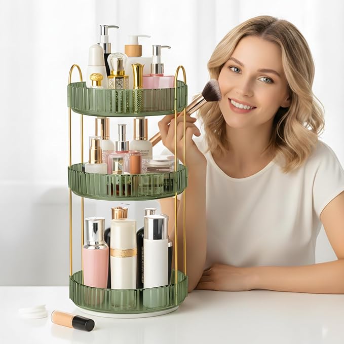 360° Rotating Makeup Organizer for Vanity, 3 Tier Perfume Organizers - Image 2