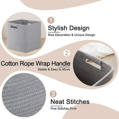 OIAHOMY Storage Cubes 11 Inch Bins-3-Pack, Cotton Rope Woven Baskets - Image 4