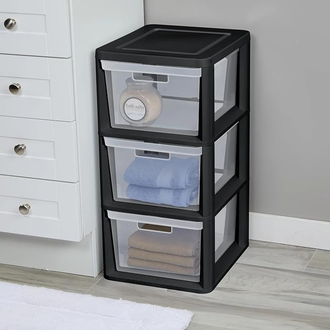 Medium 3 Drawer Tower with Removable Clear Plastic Storage Bins, Easy Assembly - Image 7