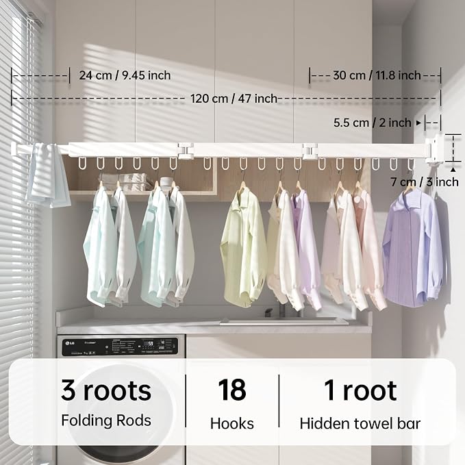 Abiglifty Clothes Drying Rack Wall Mounted, Laundry Drying Rack Collapsible - Image 2