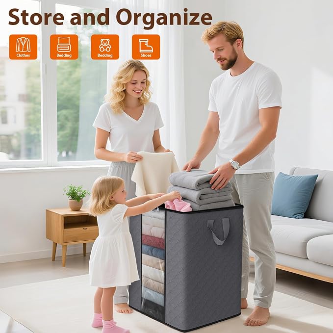 SpaceWhisper 8 Pack 100L Clothes Storage, Foldable Thick Fabric Blanket Storage - Image 4